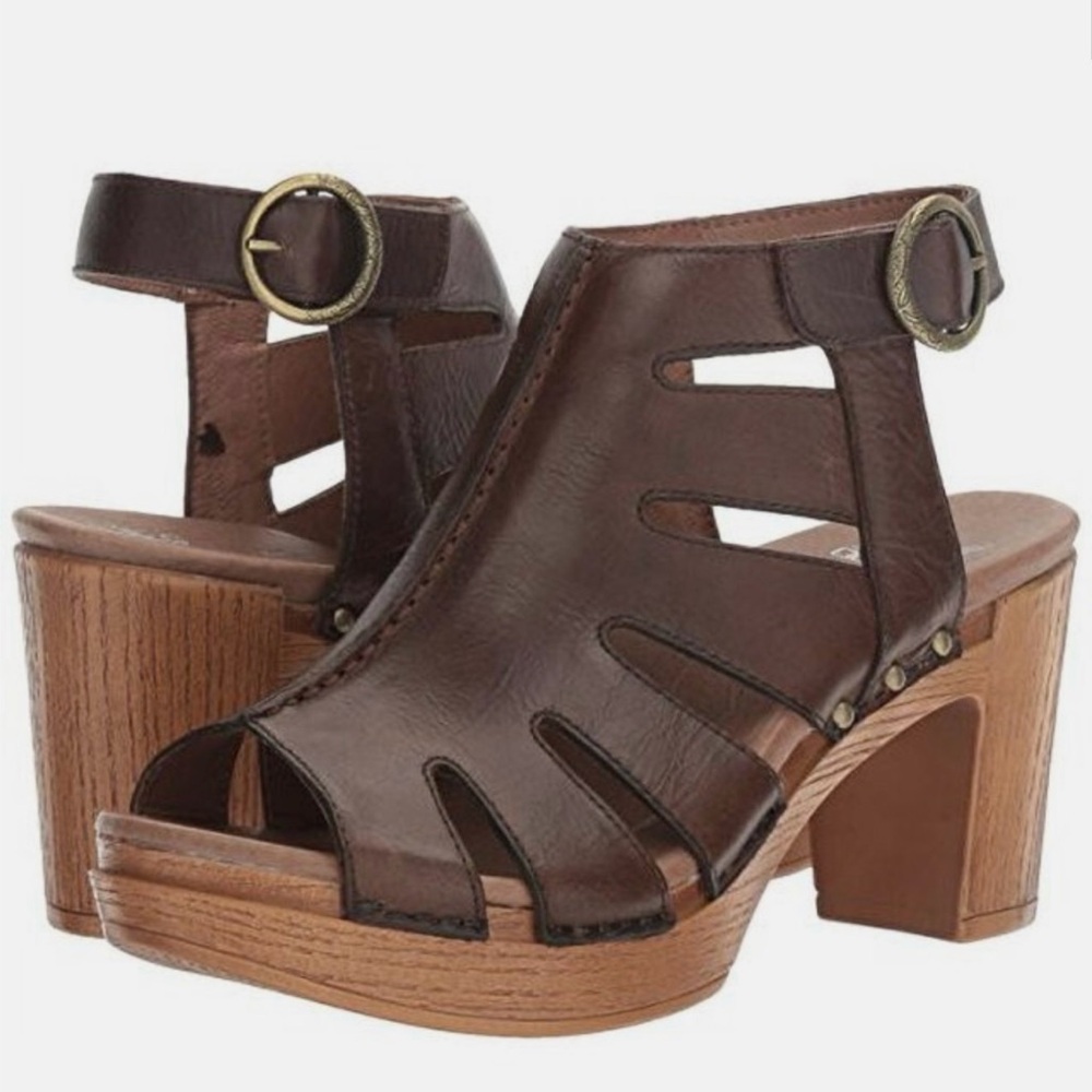 Dansko Demetra Brown Leather Platform Heels Sandal - Picture 2 of 5